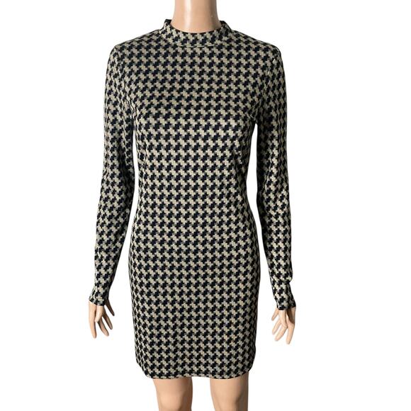 Lulus Cool Girl Status Mini Dress Medium Black Print Mock Neck Long Sleeve - Picture 12 of 13